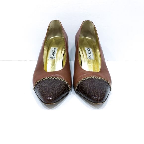 Escada Vintage Brown Leather Pumps Size 9 - Picture 3 of 10